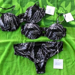 Mai underwear black palm set NWT size L bottom size S or M top